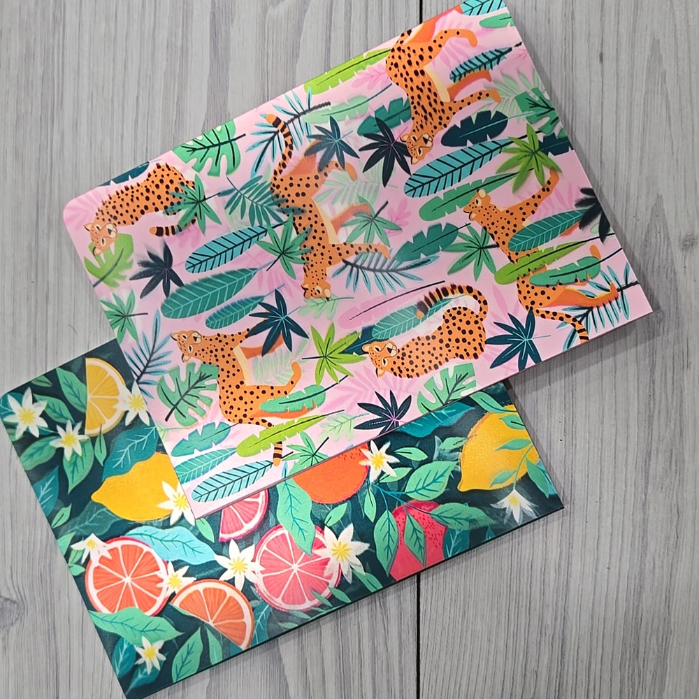 Colorful Lithographic Citrus and Cheetah Notebooks